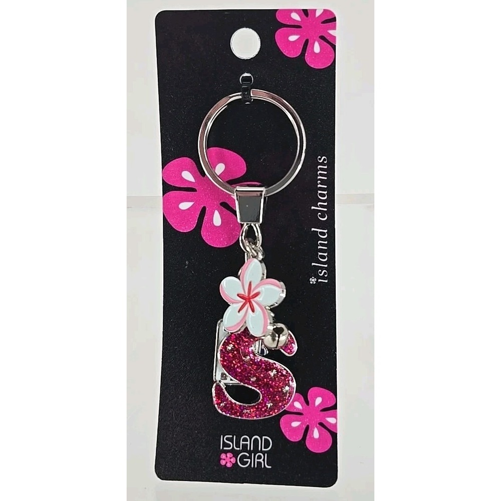 NWT S Keychain Island Girl Island Charms Aloha I Love Hawaii Hibiscus Colorful